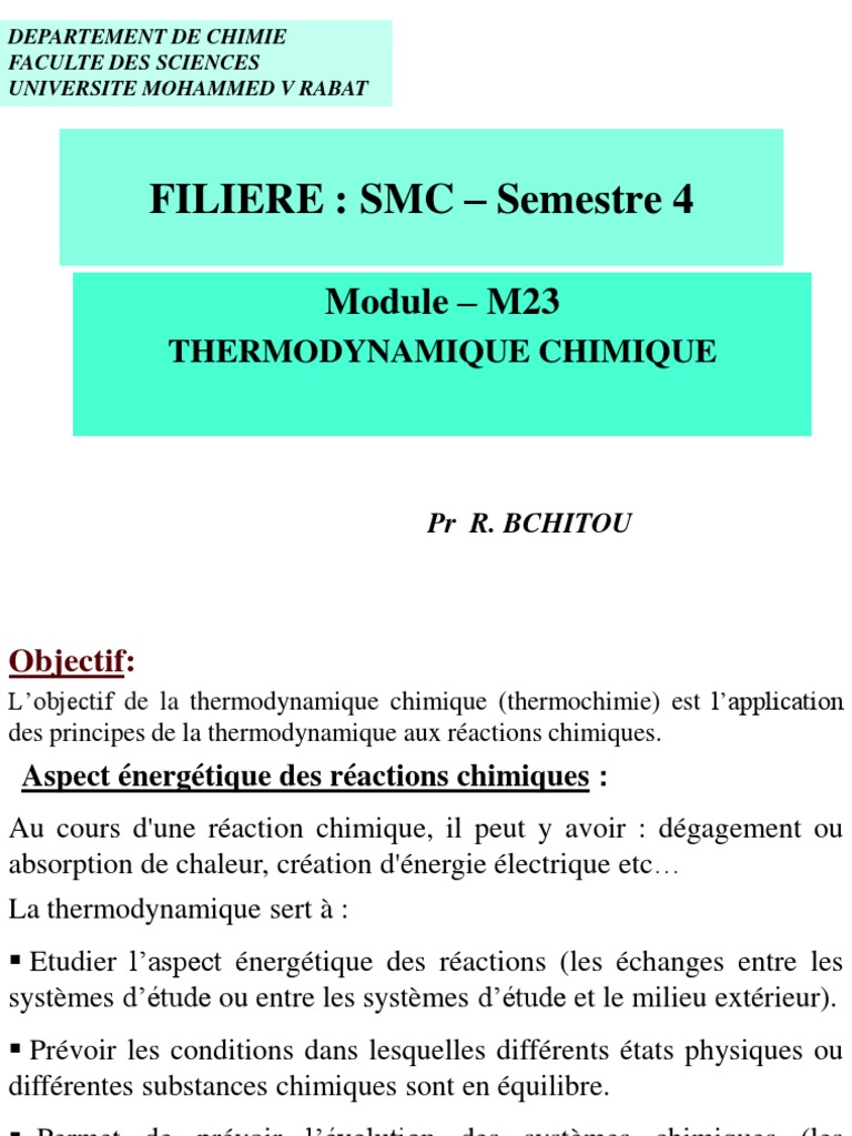 Thermodynamique Chimique S4: Résumé | PDF | Enthalpie de changement d ...