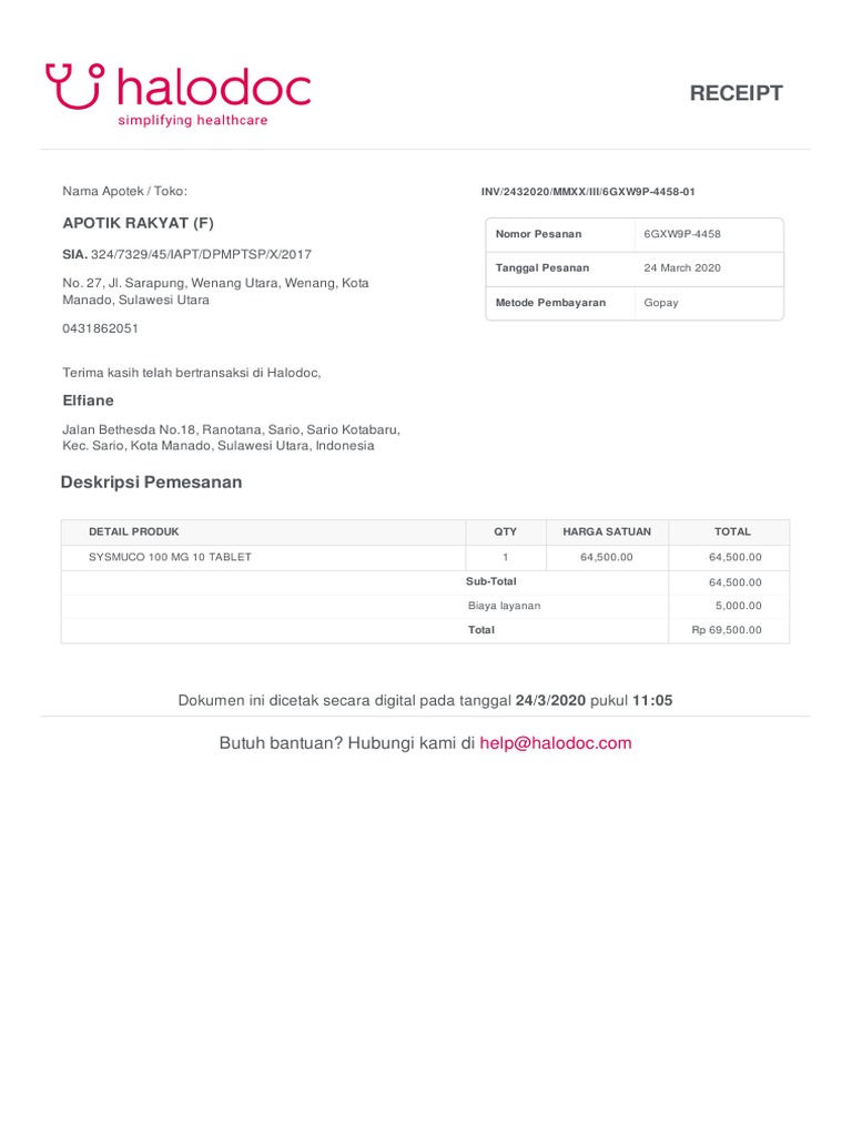 Invoice Pembelian Obat Sysmuco | PDF