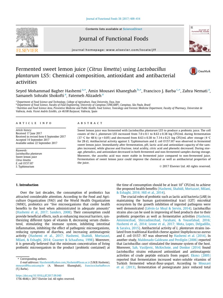 Fermented Sweet Lemon Juice Citrus Limetta Using Lactobac 2017