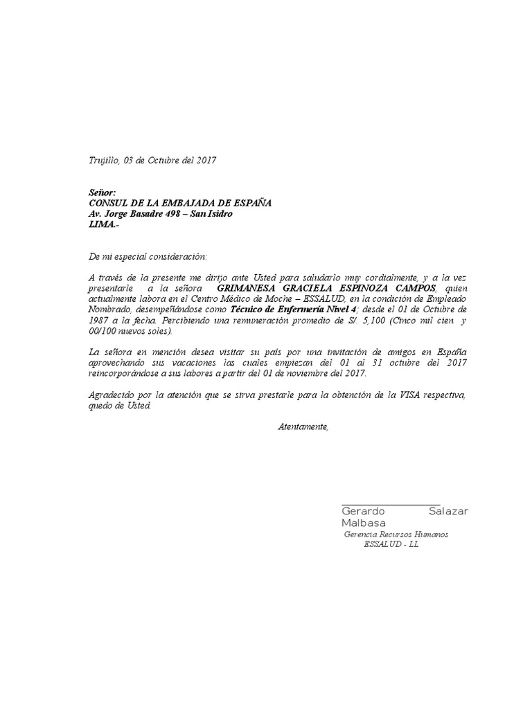 Modelo Carta Embajada España | PDF