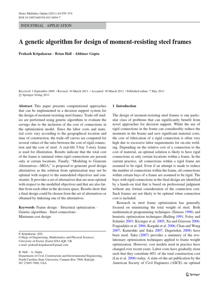 A Genetic Algorithm For Design of Moment-Resisting Steel Frames | PDF ...