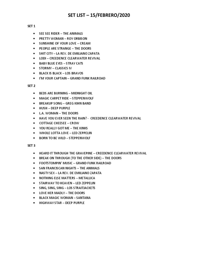 Set List 15-02-20 | PDF