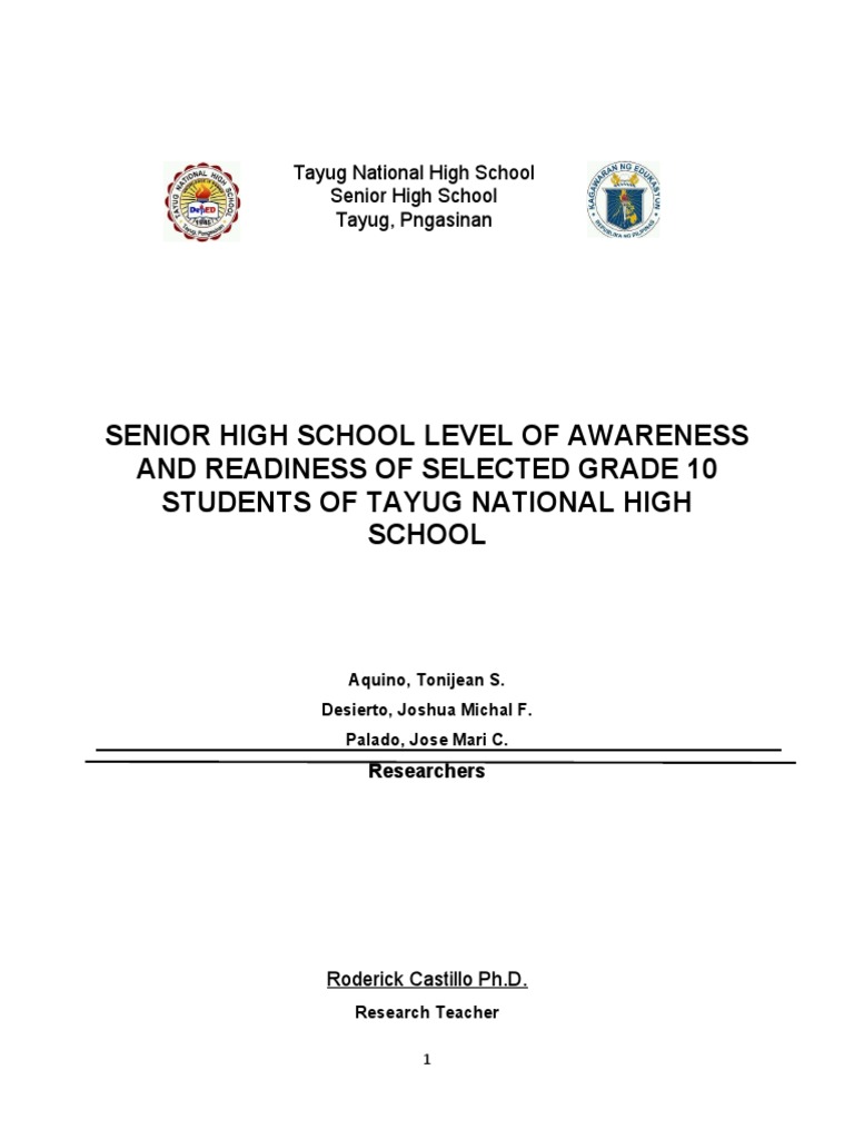 Level of Awareness and Readiness Towards Senior High School of The ...