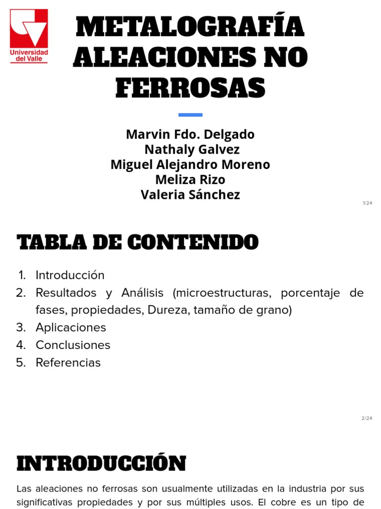 Propiedades y Aplicaciones de Aleaciones No Ferrosas | PDF | Latón | Cobre