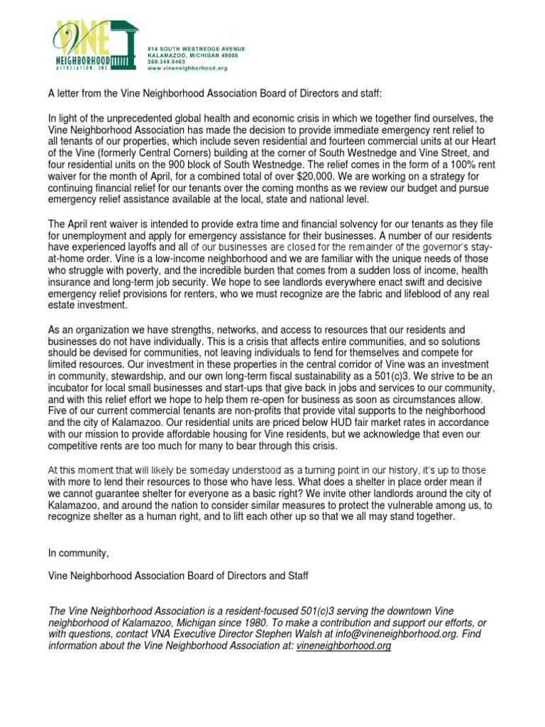 Rent Relief Letter PDF Renting Leasehold Estate