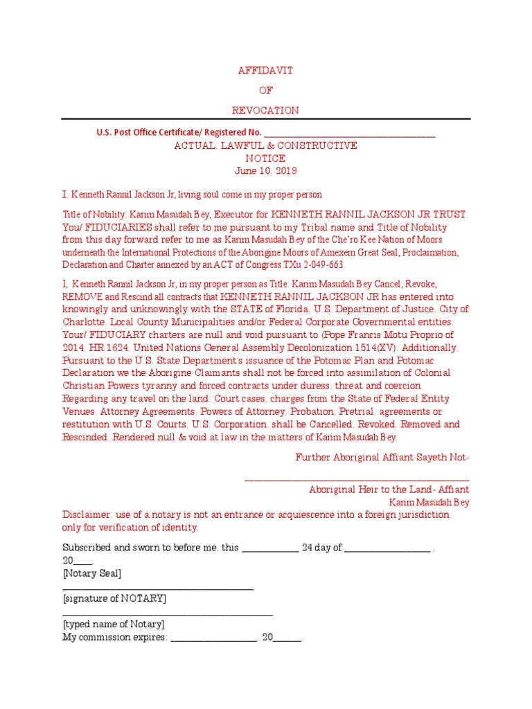 Affiavit Of Revocation Affidavit Notary Public