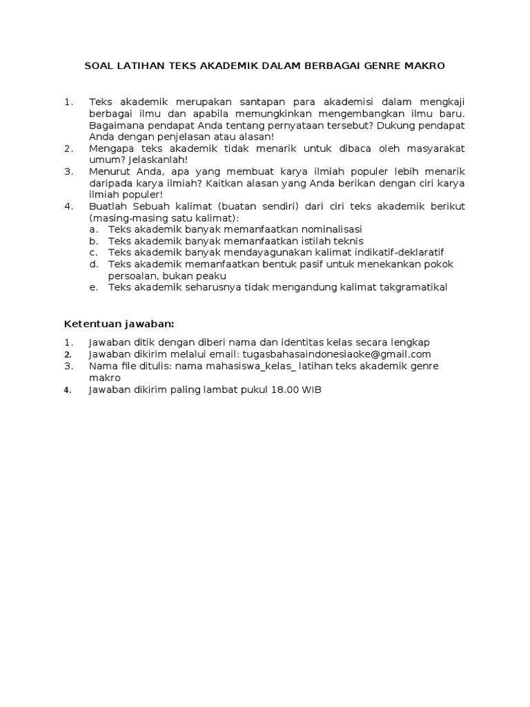 Soal Latihan Teks Akademik Dalam Berbagai Genre Makro