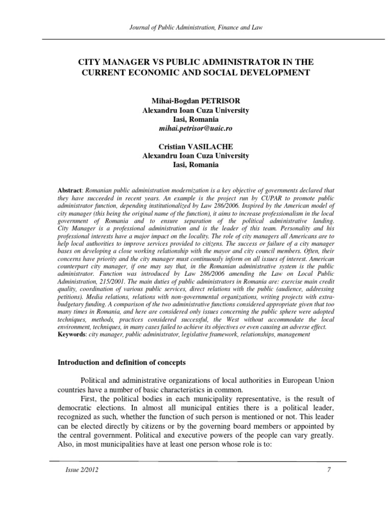 City Manager VS Public Administrator in The Current Economic and Social