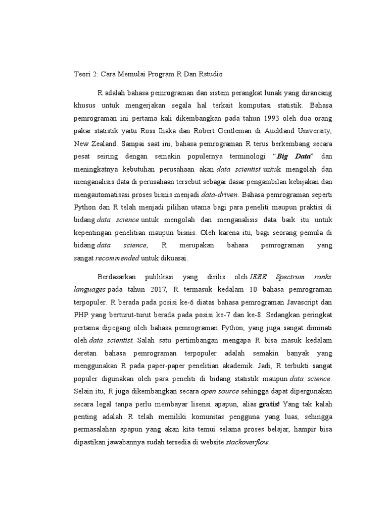 Memulai Belajar R dan RStudio | PDF