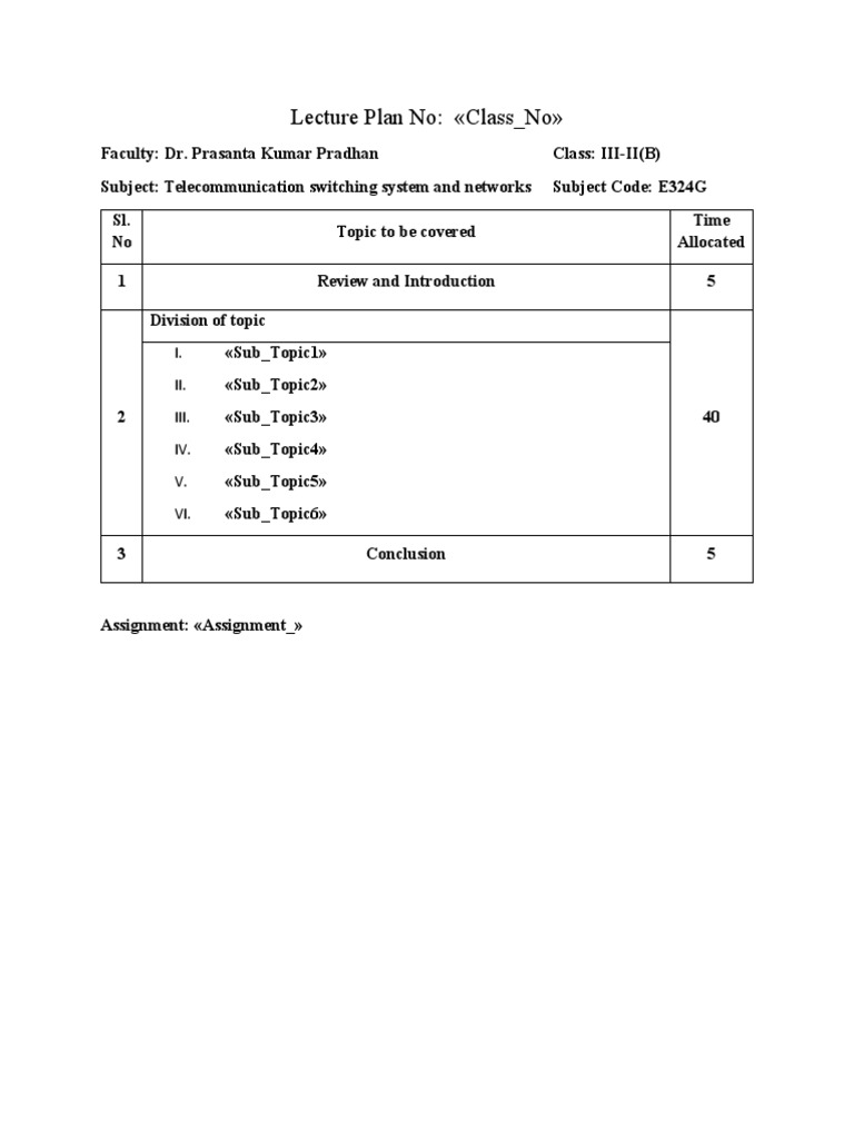 Lecture Plan No: Class - No : I. II. Iii. IV. V. VI | PDF