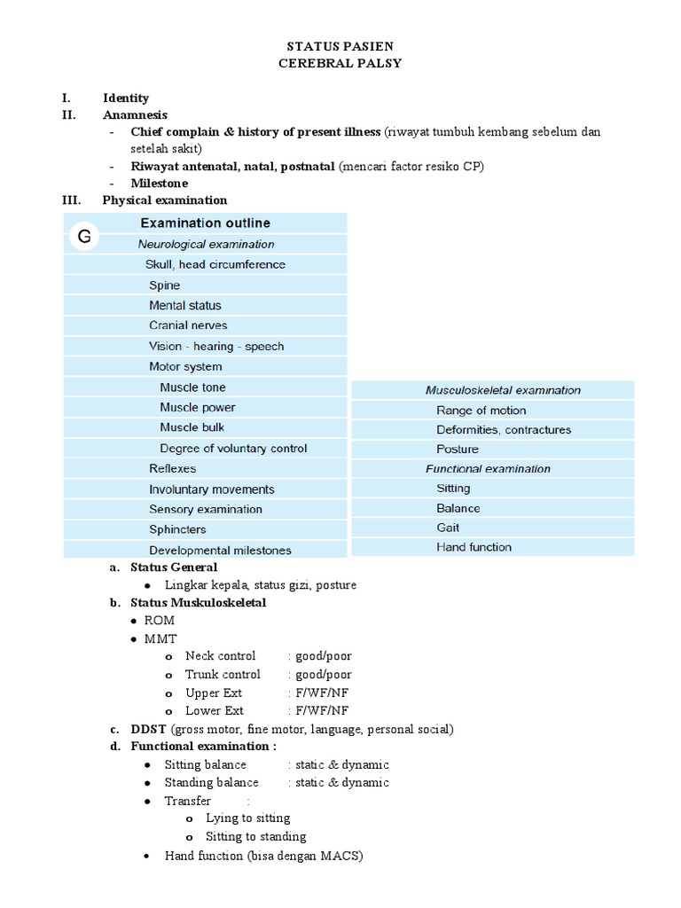 Cerebral Palsy Patient Status Report | PDF | Nervous System ...