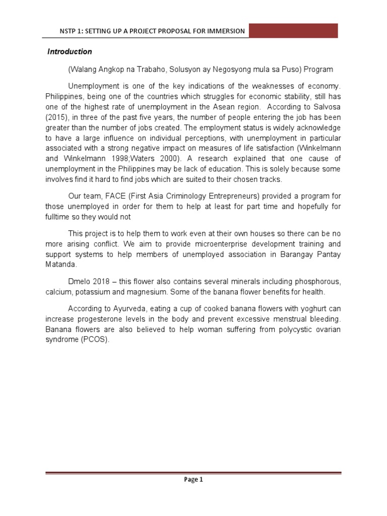 Solusyon sa Unemployment sa Pantay Matanda | PDF | Unemployment ...