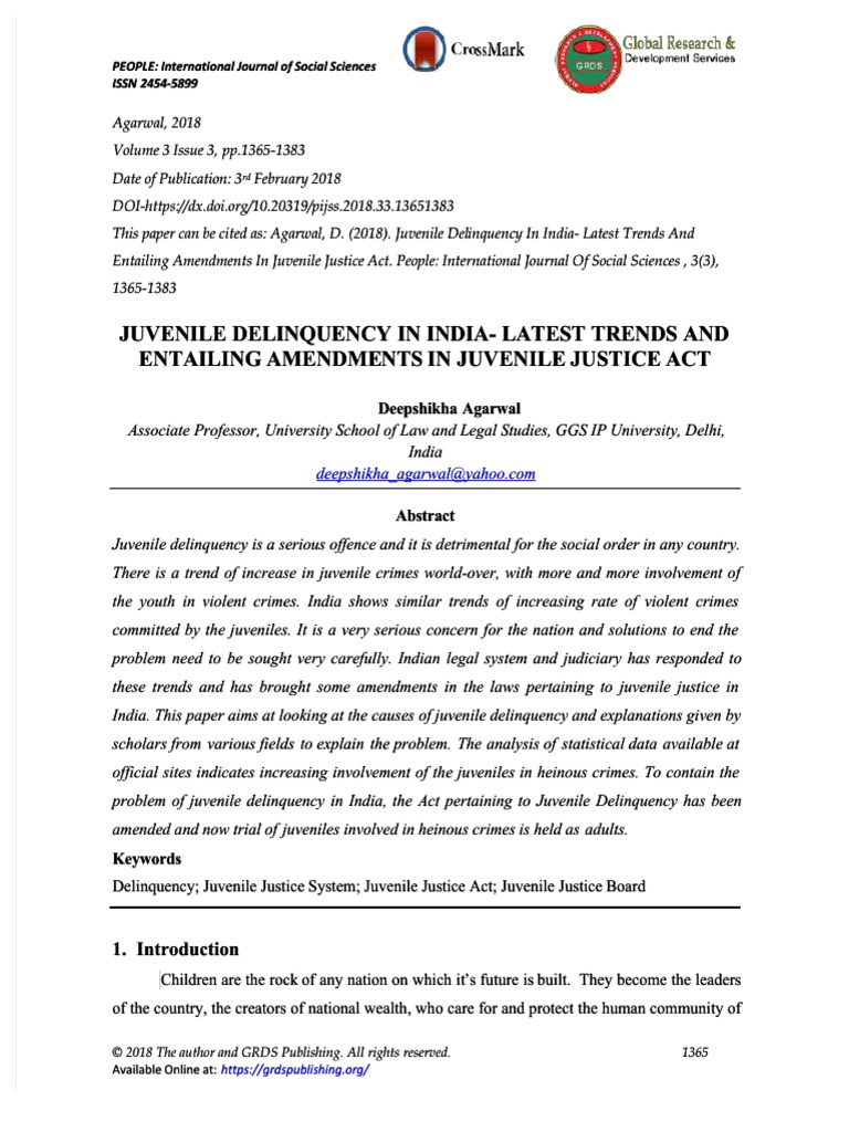 Juvenile Delinquency in India Latest Trends and Entailing Amendments in ...