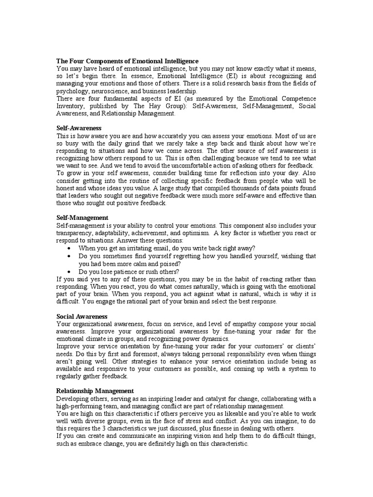 Four Components of Emotional Intelligence | PDF | Emotional ...