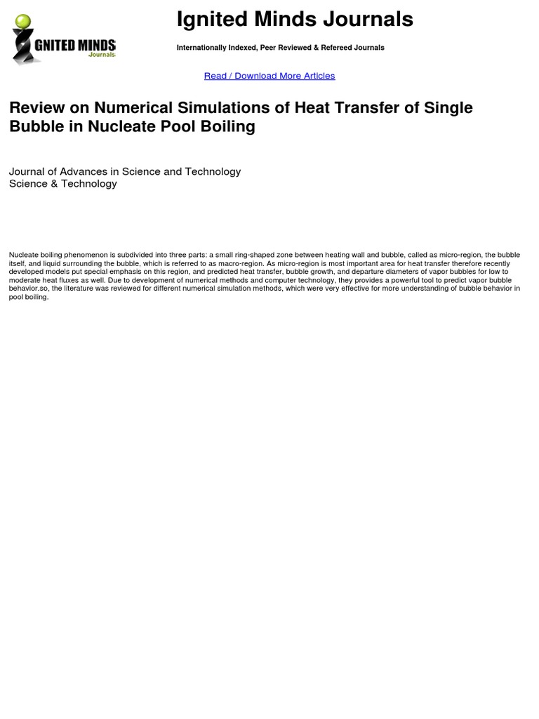 Numerical Simulations of Nucleate Boiling | PDF | Heat Transfer | Boiling
