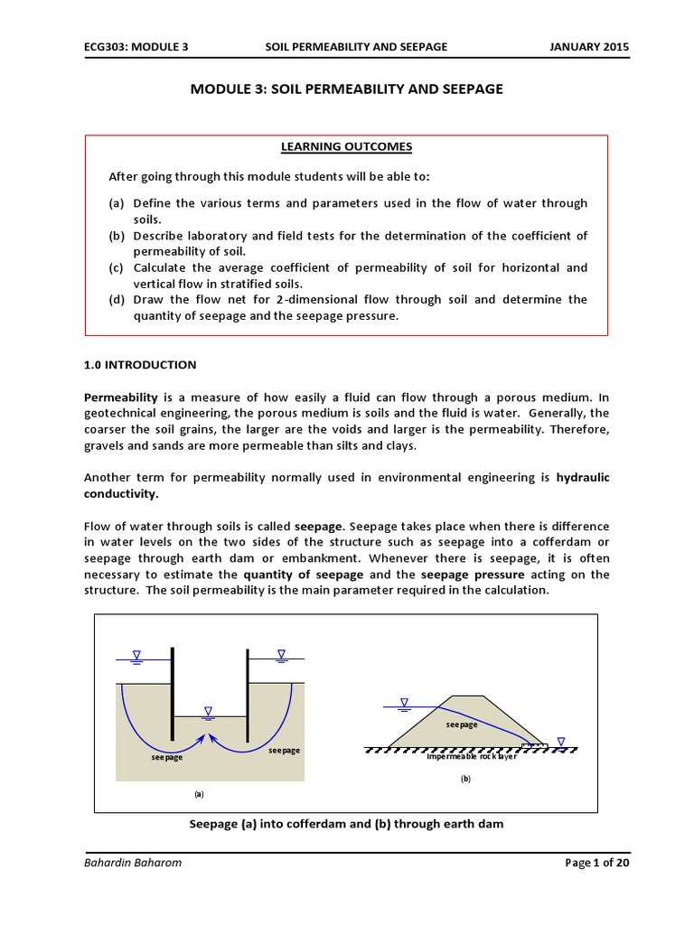 Ecg303-M3-01 Soil Permeability and Seepage PDF | PDF | Soil Mechanics ...