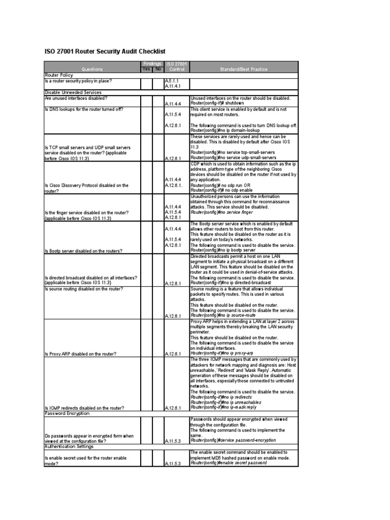 New Router Checklist ISO 27001 PDF | PDF | Router (Computing ...