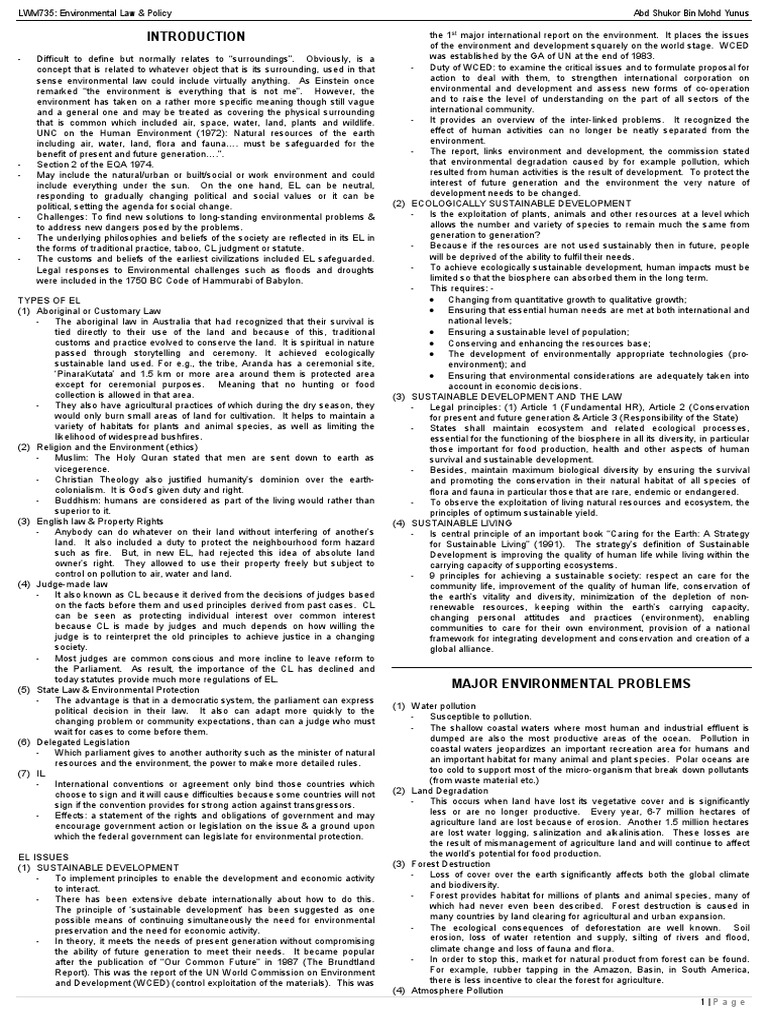 Environmental Law Overview for Students | PDF | Tort | Sustainability