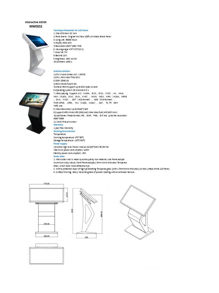 32-Inch Interactive Kiosk Specifications | PDF