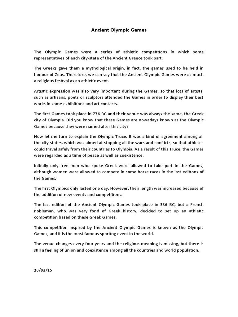 Ancient Olympic Games | PDF