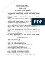 Xi CS Practical List 2018-19 PDF