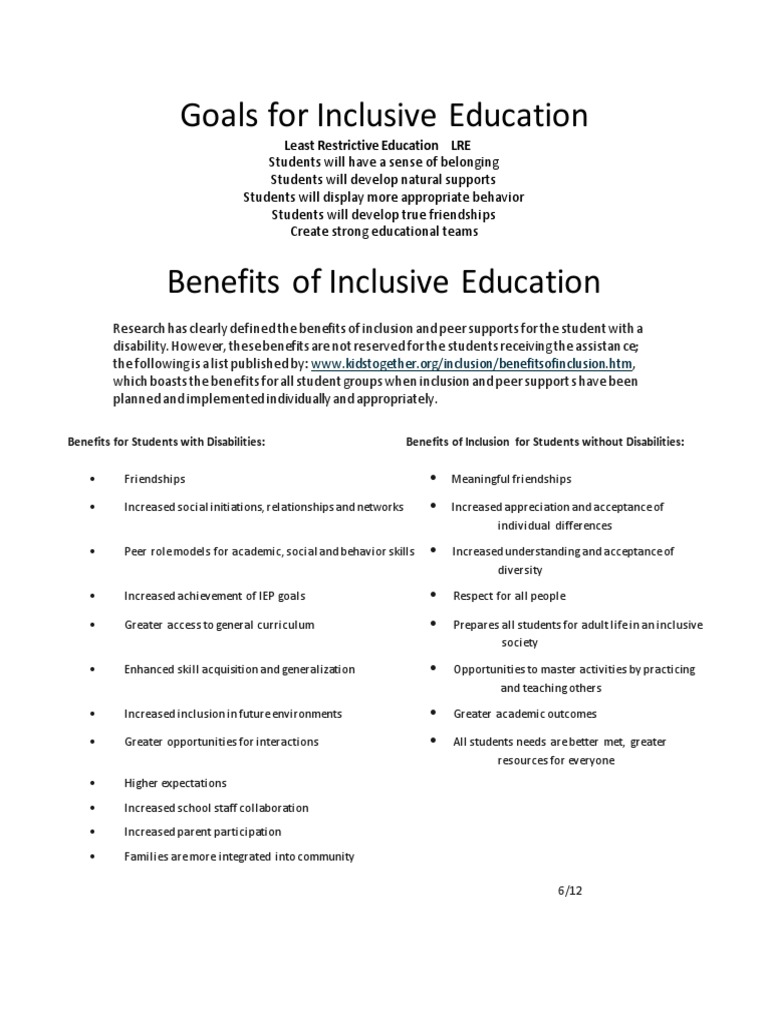 Benefits of Inclusive Education | PDF | Inclusion (Education) | Friendship