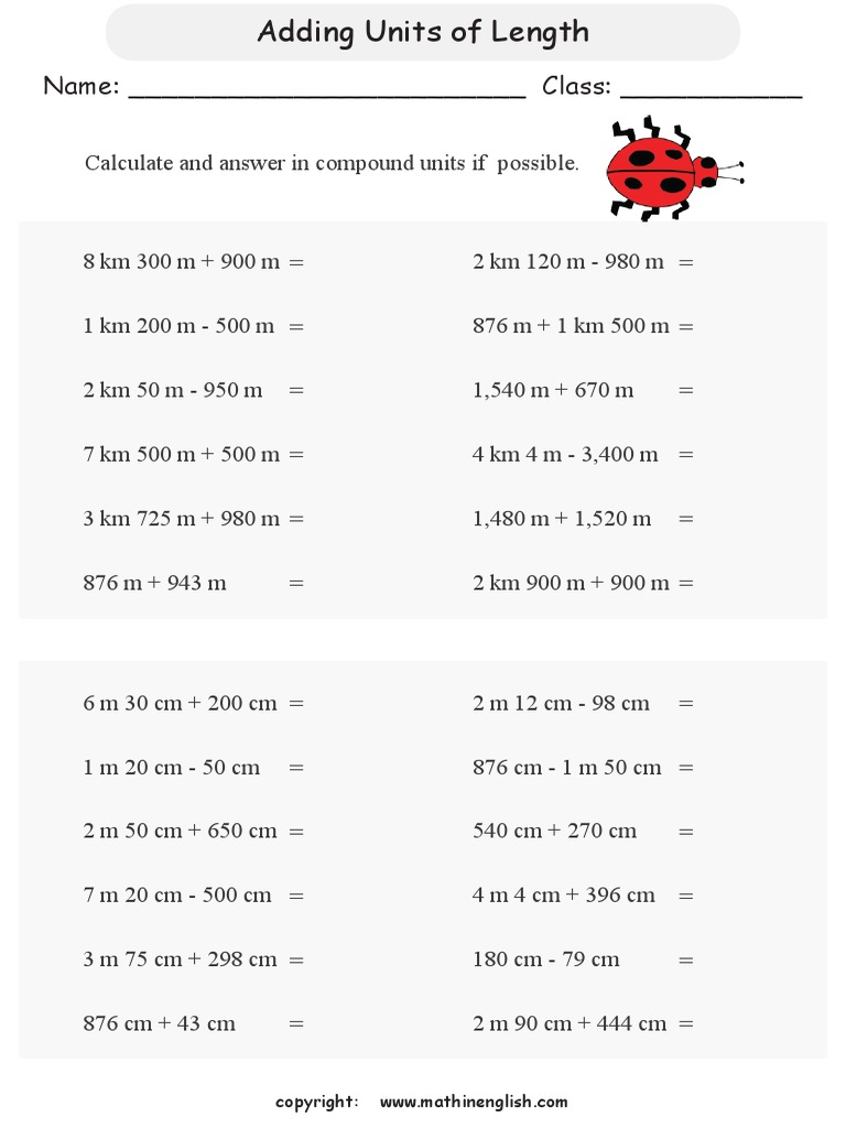 Length Addition and Subtraction Worksheet | PDF | Teaching Methods ...