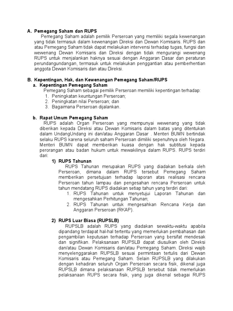 Kewenangan Pemegang Saham dalam RUPS | PDF