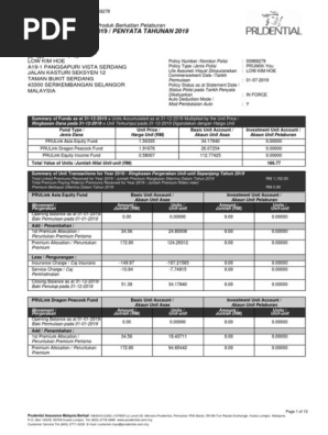 Annual Statement 2019 Penyata Tahunan 2019 Investment Linked Product Produk Berkaitan Pelaburan Pdf Corporate Law Insurance