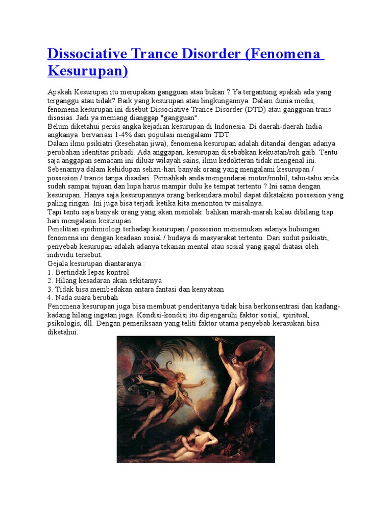Kesurupan: Gangguan Trans Disosiasi | PDF