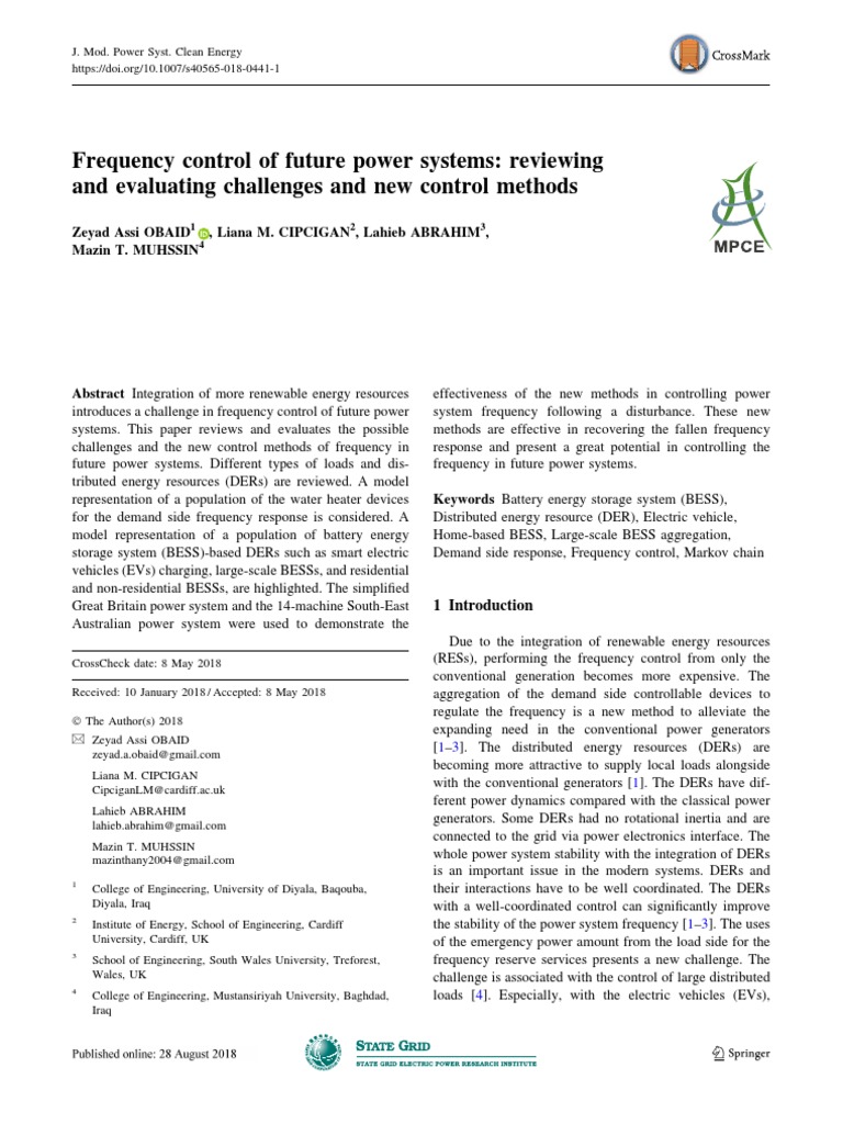 Frequency Control Of Future Power Systems Reviewin Pdf Distributed