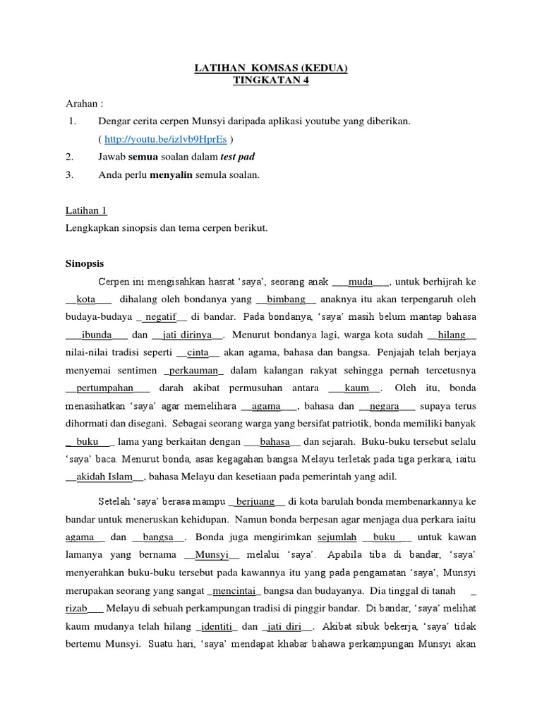 Latihan Komsas Cerpen Munsyi Pdf