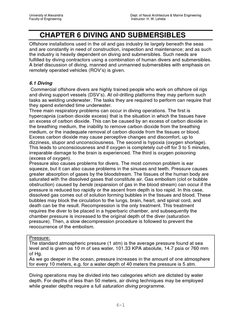 Chapter 6 Diving and Submersibles PDF Scuba Diving Underwater Diving