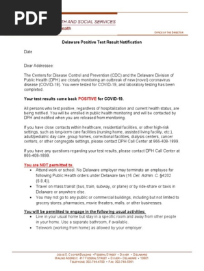 DPH COVID Positive Result Letter