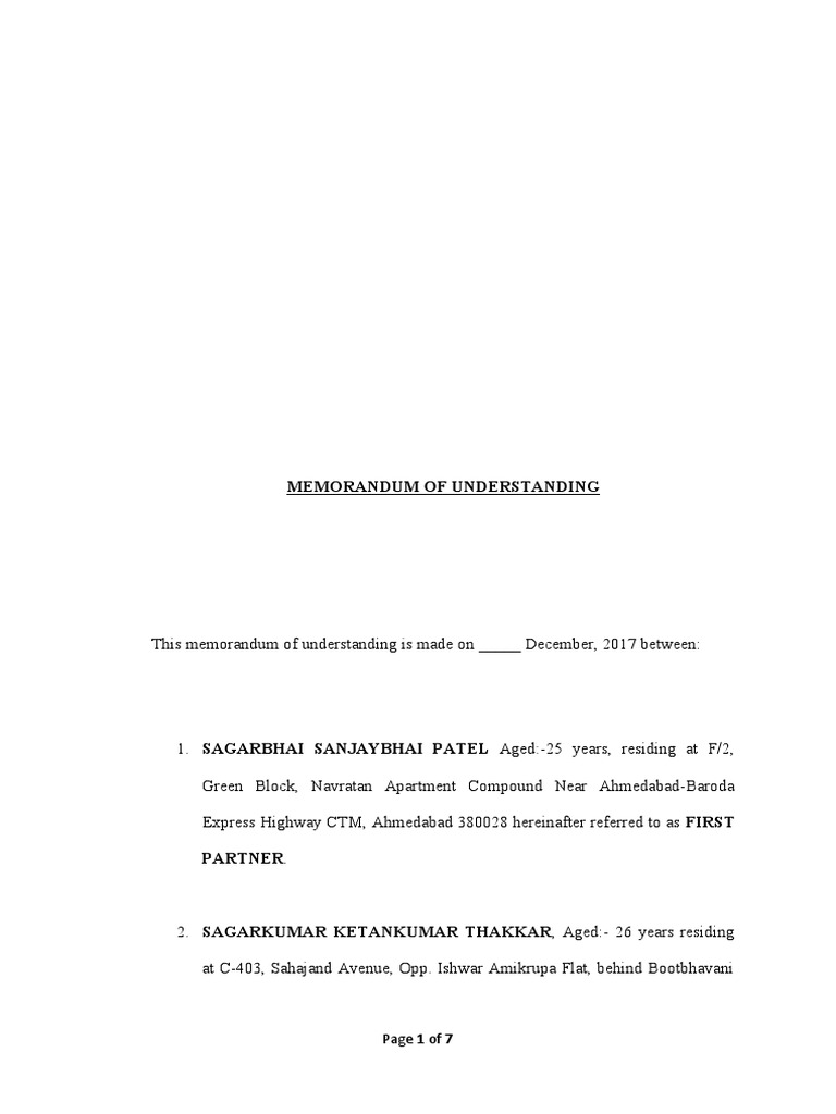 Memorandum of Understanding PDF Partnership Balance Sheet