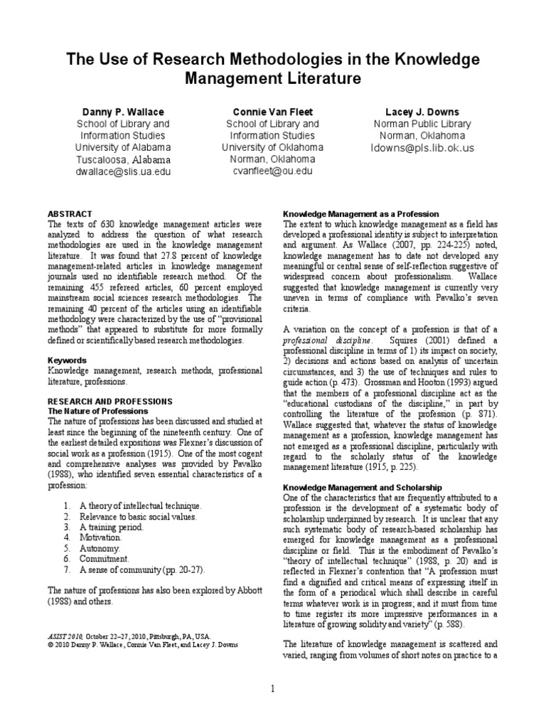 The Use of Research Methodologies in The Knowledge Management ...