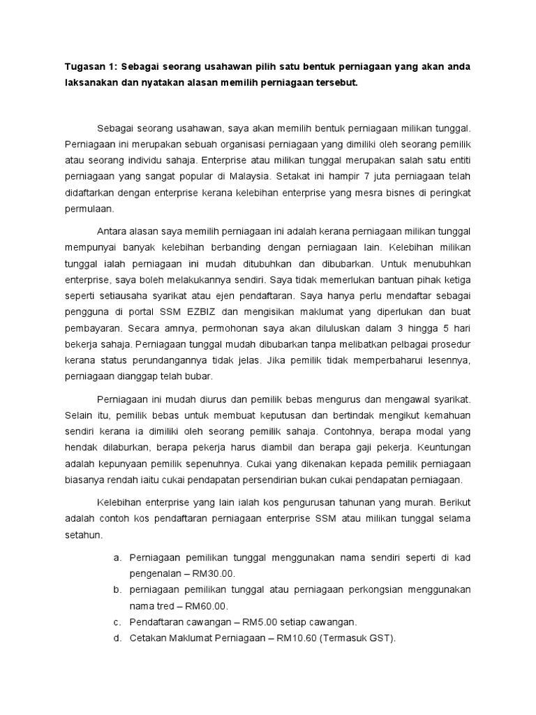 Tugasan 1 - Bentuk Perniagaan  PDF