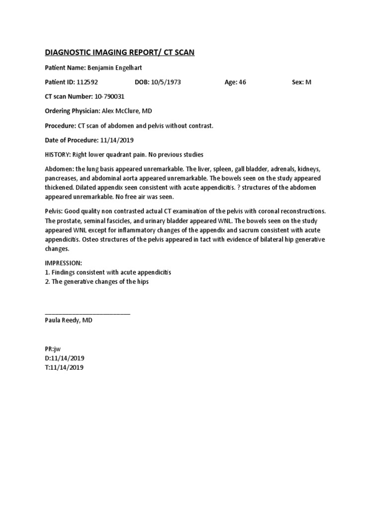 Acute Appendicitis CT Scan Report | PDF | Science & Mathematics