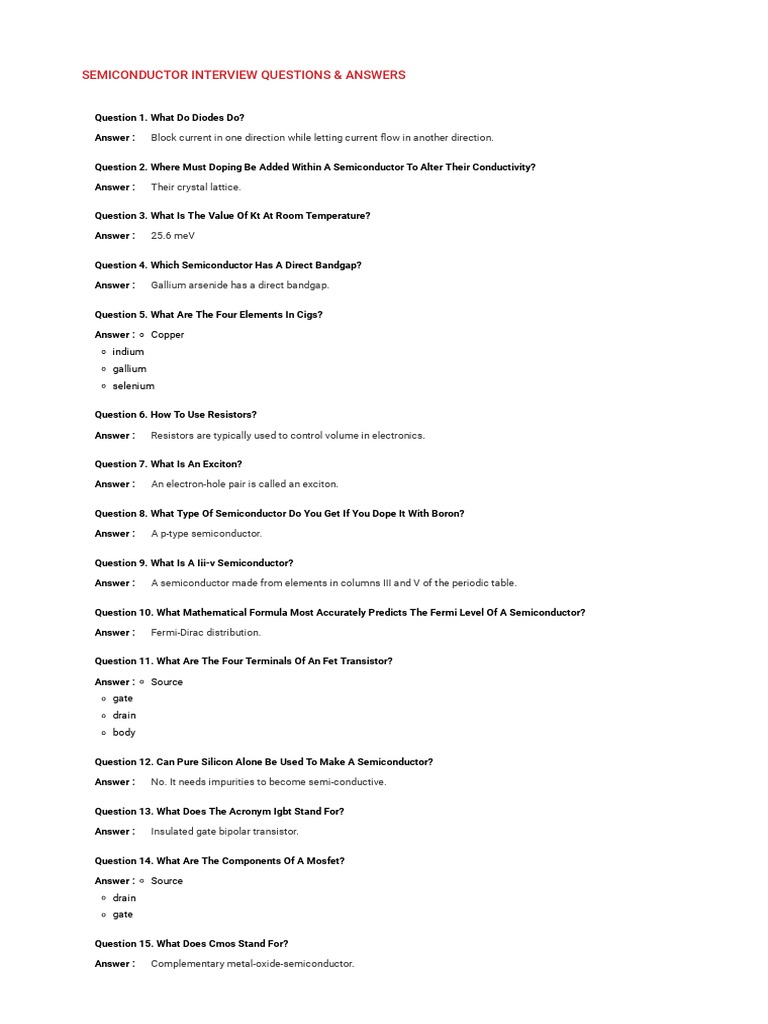 Semiconductor Interview Questions & Answers Copper Indium Gallium