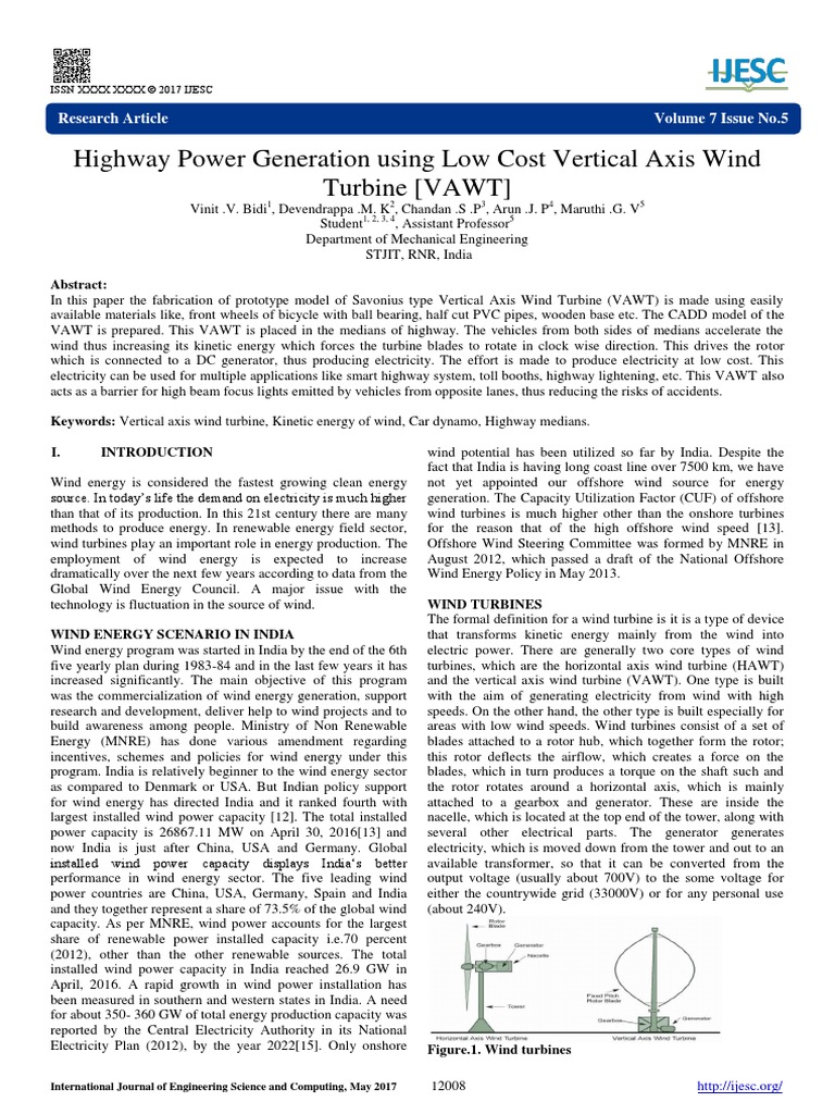 .Highway Power Generation Using Low Cost Vertical Axis Wind Turbine ...