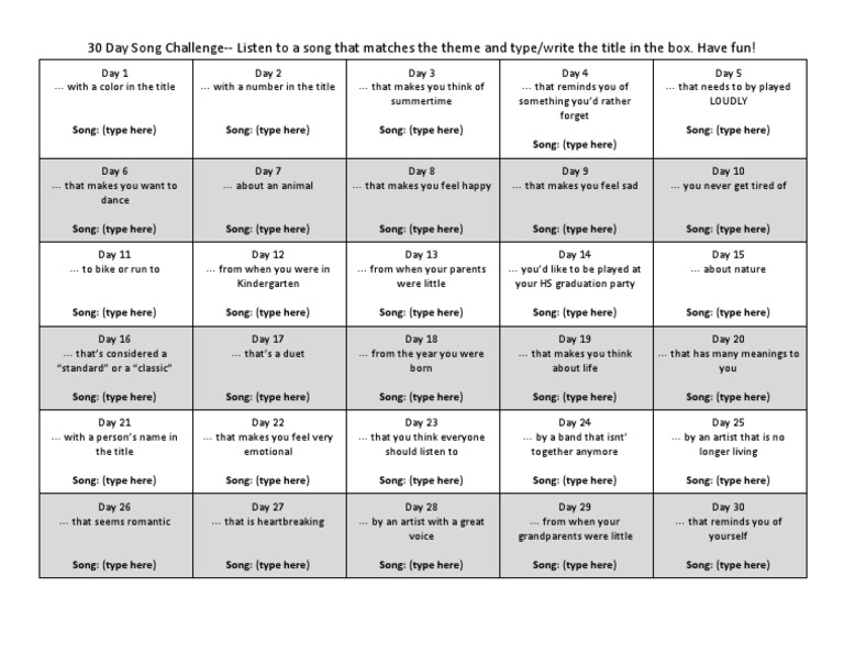 30 Day Song Challenge | Pdf | Albums | Recorded Music