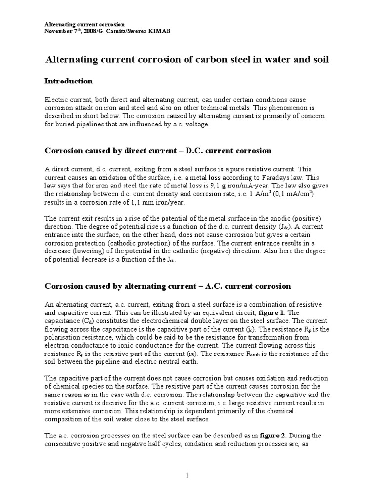 Alternating Corrosion Corrosion of Carbon Steel in Water and Soil ...