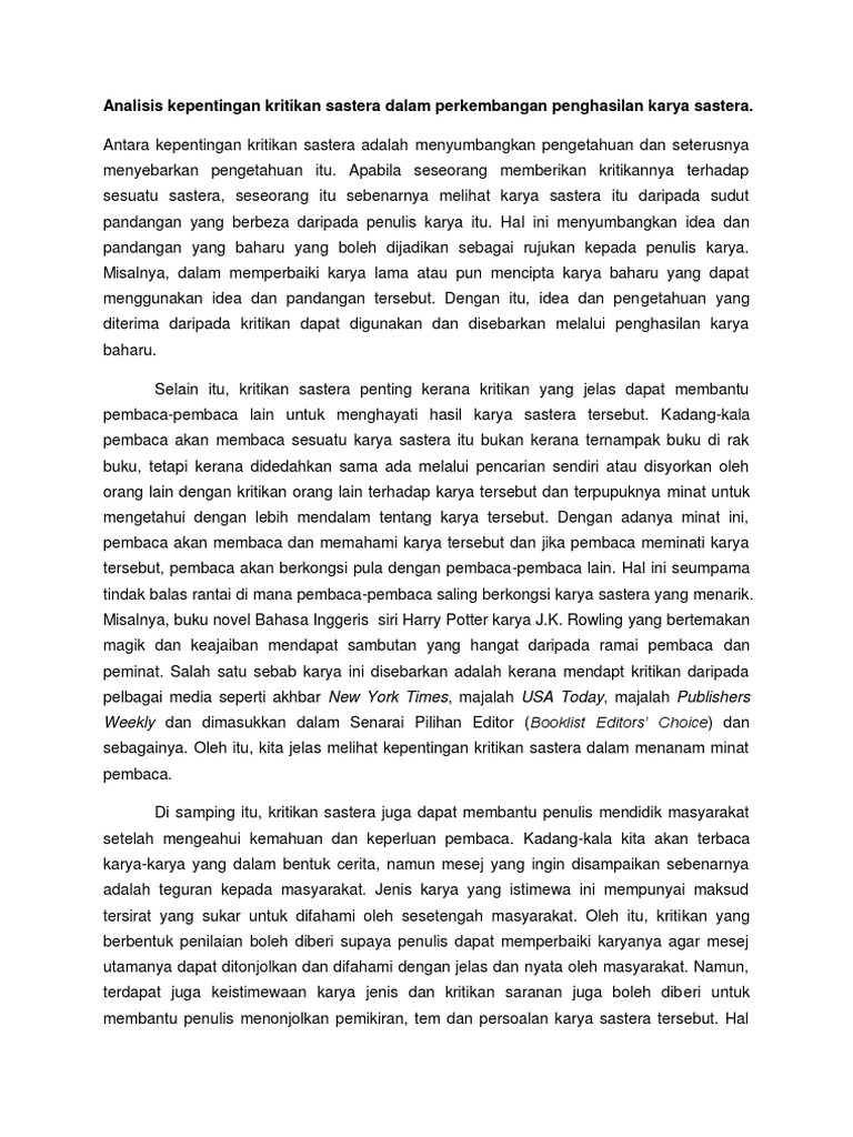 Kepentingan Kritikan Sastera Pdf Pdf