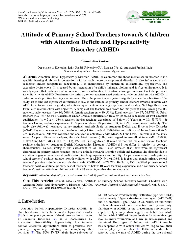 Attitude of Primary School Teachers Towa | PDF | Attention Deficit ...