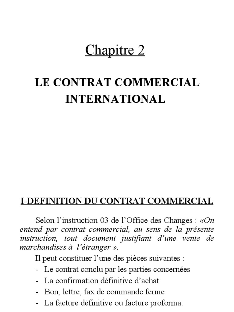 Contrat Commercial International: Guide | PDF | Facture | Sodles
