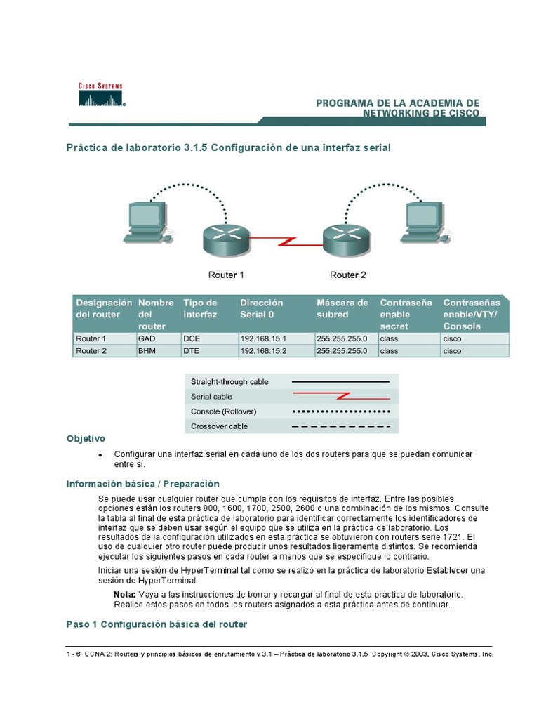Guia de Laboratoria 3B Configuración de Interfaz SERIAL Router | PDF