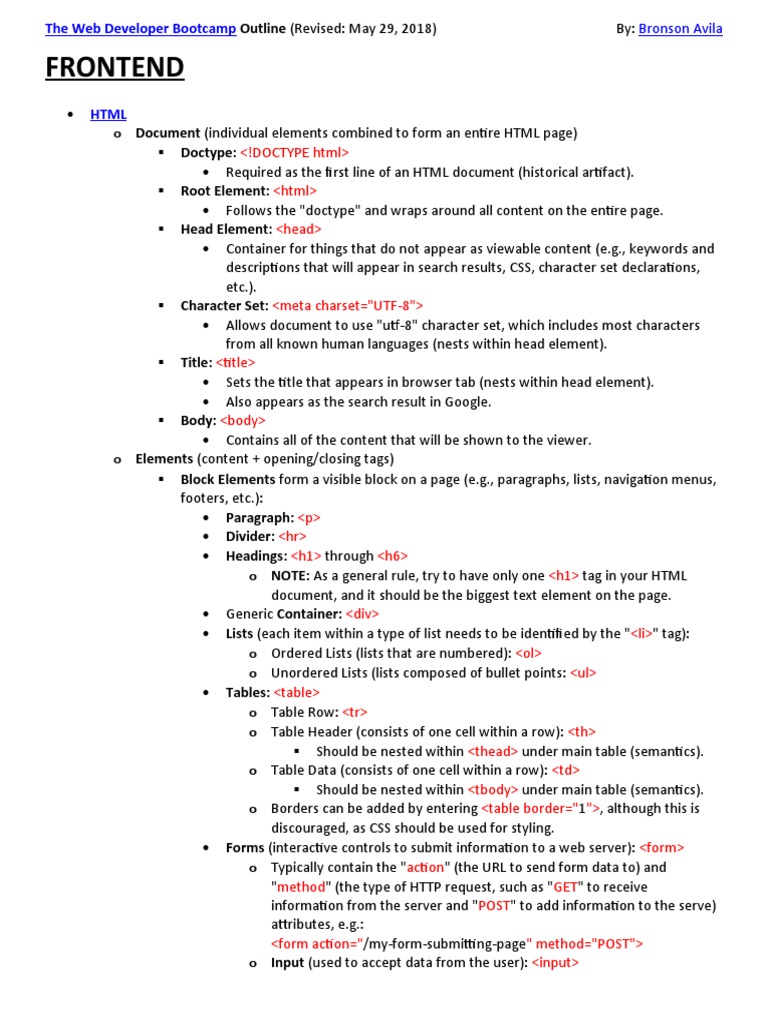 Web Developer Bootcamp Outline | PDF | Html Element | Cascading Style ...