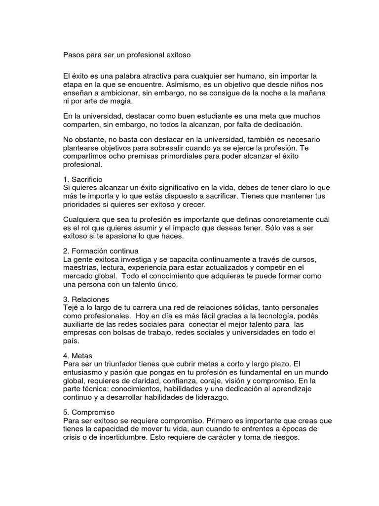 Pasos para ser un profesional exitoso | PDF | Cognición | Conceptos ...