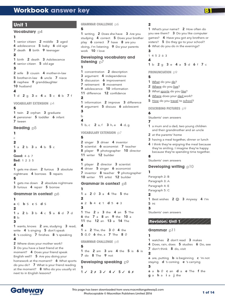 Gateway B1 Workbook Answers Unit 6