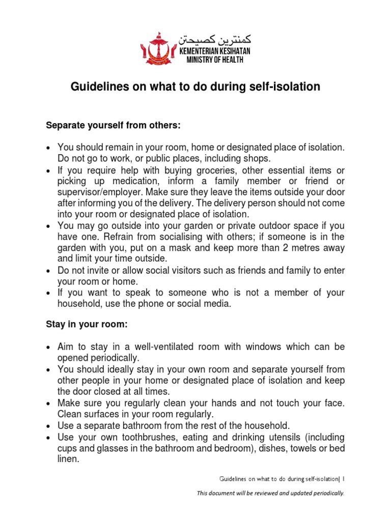 Guidelines For Self Isolation202003 PDF Laundry Bathroom
